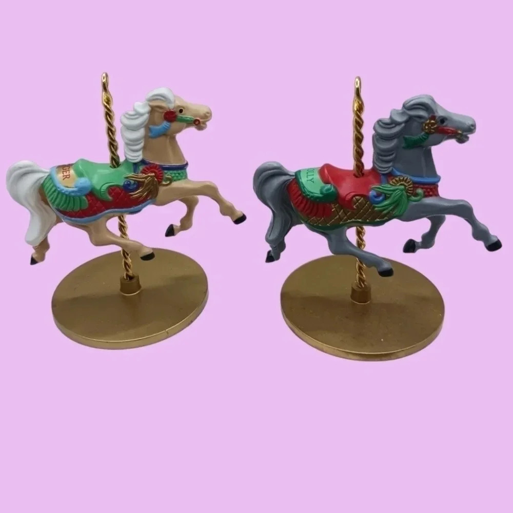Hallmark 1989 christmas carousel horse ornament blue & beige